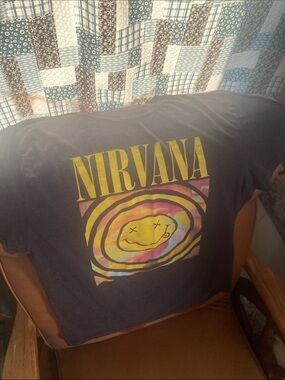 NIRVANA Tee with Yellow Smiley and Multicolor Tie-Dye Graphic